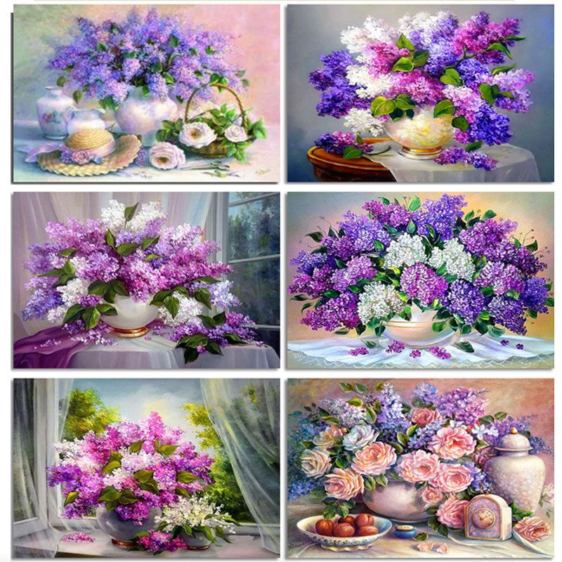 New Design 5d Diy Diamond Painting Flowers Lilacs Round Full Drill Diamond  Mosaic Embroidery With Home Decoration Cross Stitch 201112 From Dou08,  $16.25